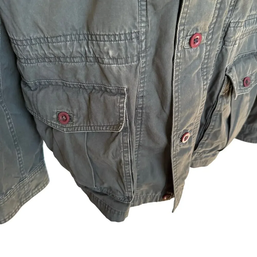 L.L.Bean Jacket Men's Medium Army Green Washed Cotton Cargo Utility Barn Coat